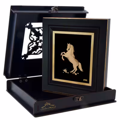 تابلو طلاکوب زرین هنر ایران مدل اسب پرشی