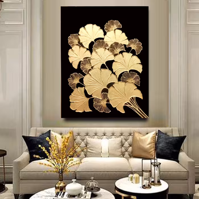 تابلو نقاشی ورق طلا طرح گل دکوراتیو کد 0112