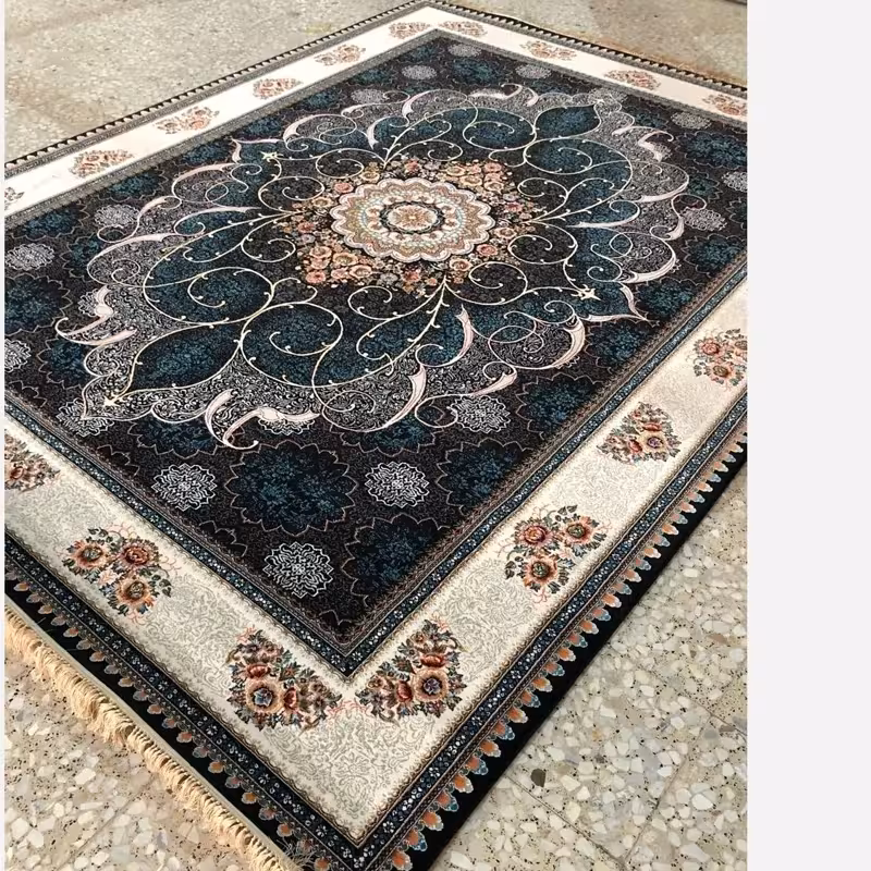 فرش ماشینی کاشان700شانه100درصدآکرلیک12متری طرح چکاوک سرمه ای(باارسال رایگان)