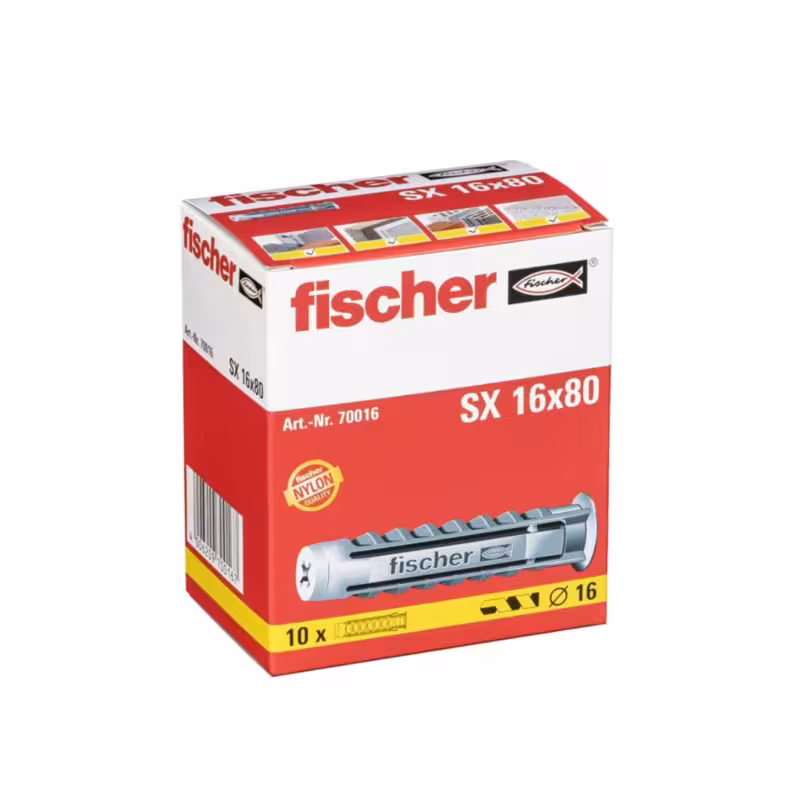 فیشر SX 16×80 | رولپلاک سنگین صنعتی | قطر 16 میلی‌متر | طول 80 میلی‌متر | بسته 10 عددی | مقاومت فوق‌العاده در بتن و مصالح سخت | تحمل بارهای فوق‌سنگین تا 50 کیلوگرم | محصول ممتاز فیشر آلمان