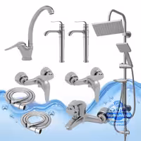 ست 9 عددی شیرآلات برند آیدا صنعت مدل قهرمان اردکی | شیر ظرفشویی   دو عدد روشویی بلند   حمام   دو عدد توالت   علم دوش یونیورست رسوب‌گیر اتومات   دو عدد شلنگ توالت | کروم مات