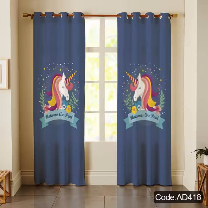 پرده پانچی مخمل چاپی دخترانه کد 418