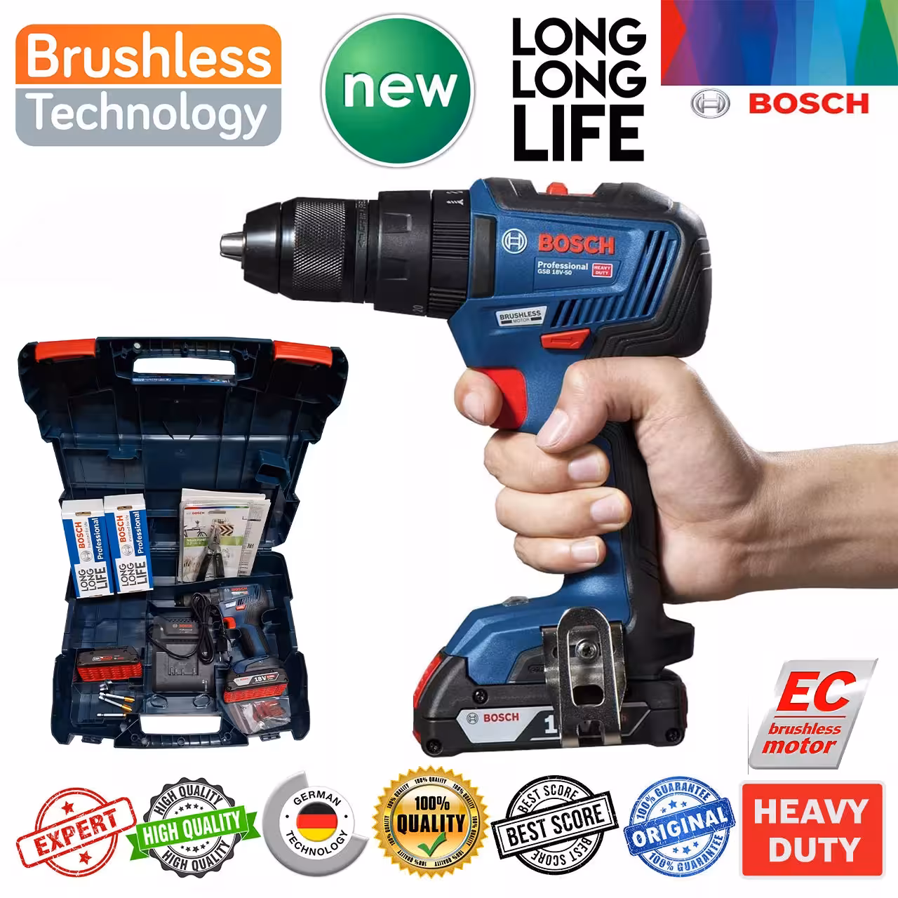 پیچ گوشتی ضربه ای بوش مدل بدون ذغال کد GSB18V-50