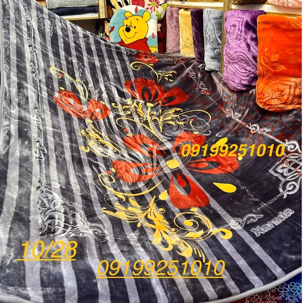 پتو  نرمینه یک نفره مدل نرمین  گلدار گلبرجسته ساکدار 