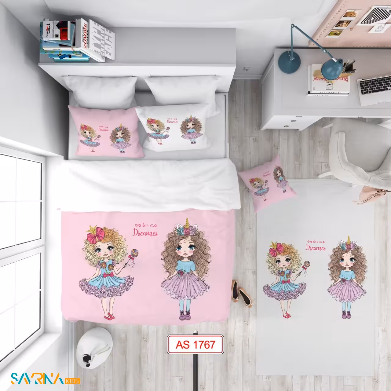 سرویس روتختی طرح دختر مو فرفری یک نفره کد AS1767