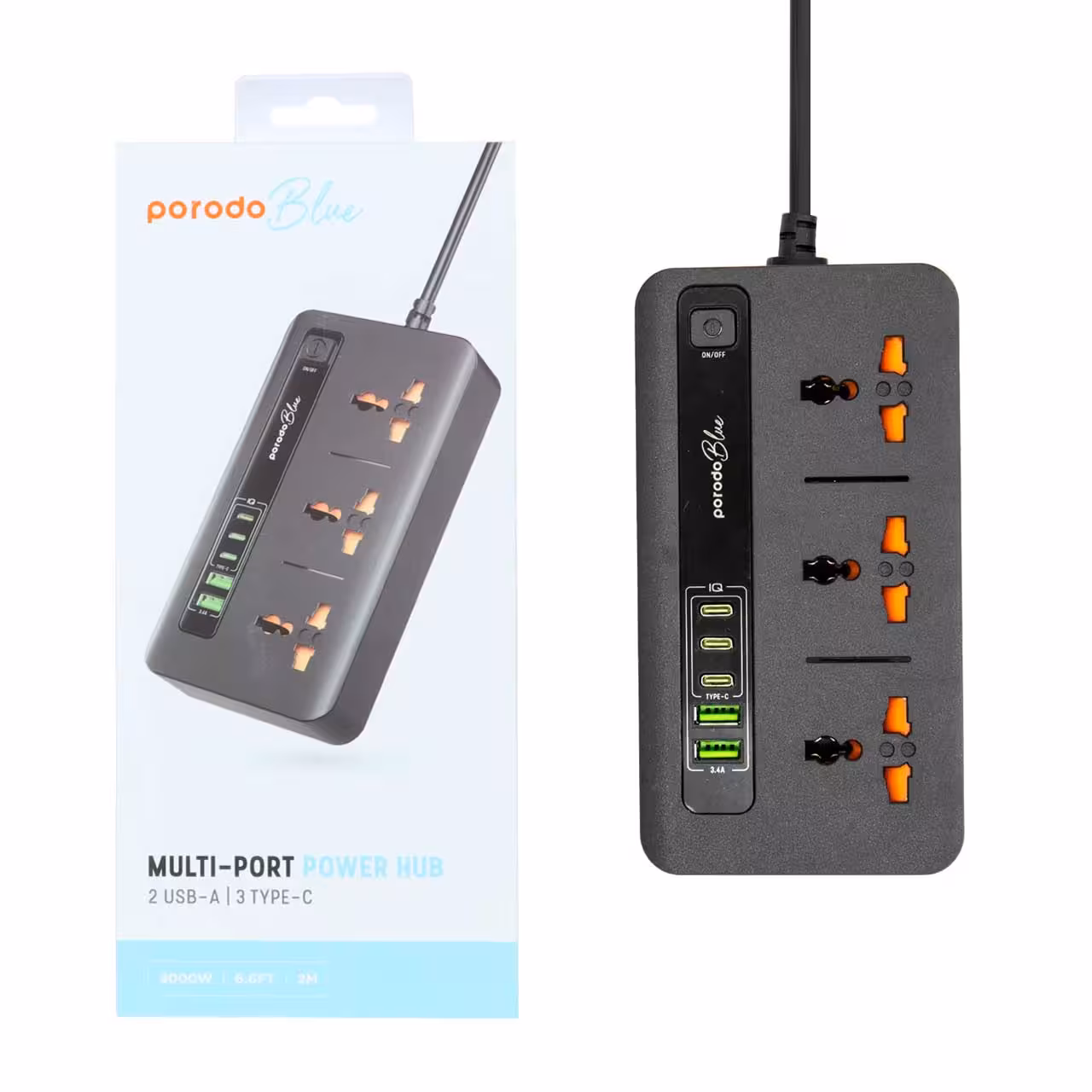 چند راهی برق Porodo مدل PB-3ACC2CM-BK - مشکی