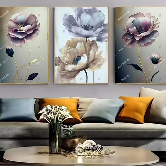 تابلو دکوراتیو طرح نقاشی گل رنگی سه تکه 