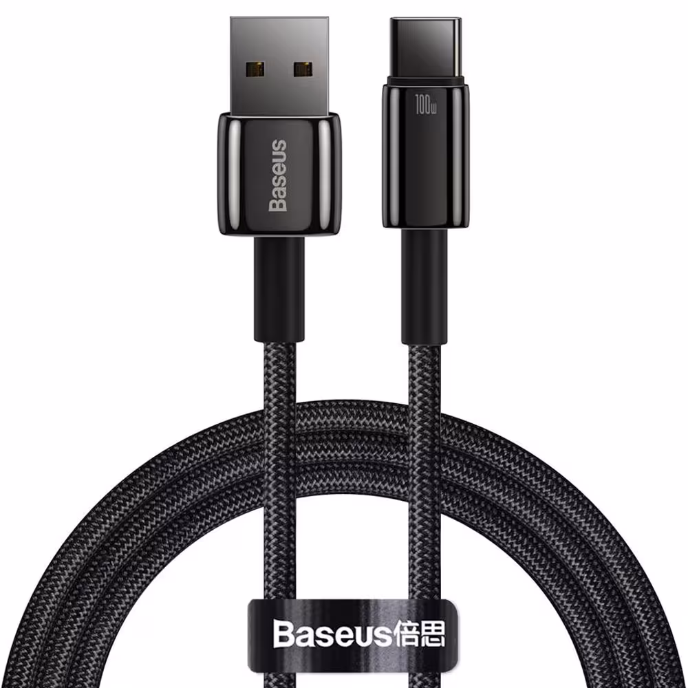 کابل شارژ USB به Type-C بیسوس مدل Tungsten Gold CB000026 CAWJ000001 طول 1 متر توان 100 وات