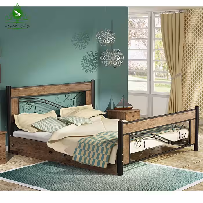 تخت خواب دو نفره چوب و فلز مدل ملودی