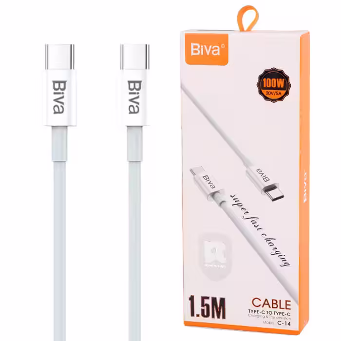 کابل تبدیل فست شارژ Biva C-14 Type-C To Type-C 5A 100W 1.5m