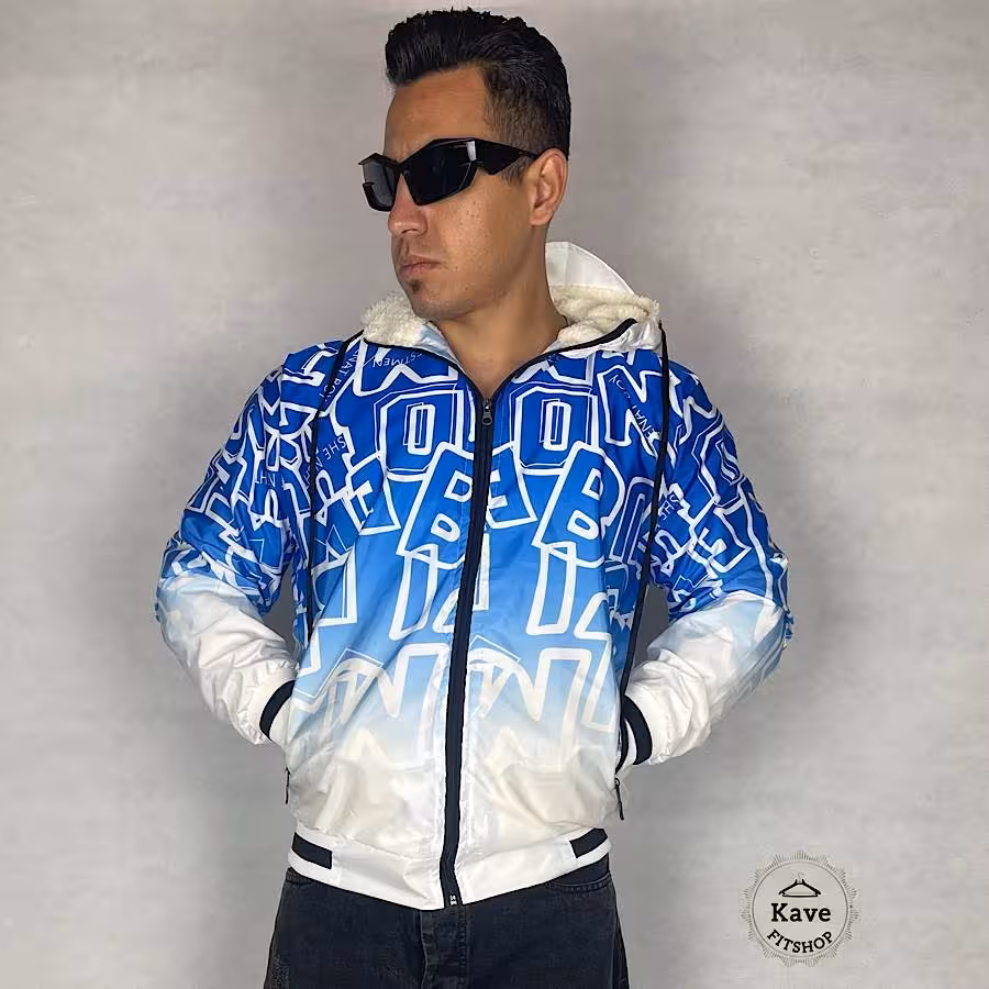 سویشرت مردانه شمعی ضدآب چاپی داخل پشمی سفید آبی