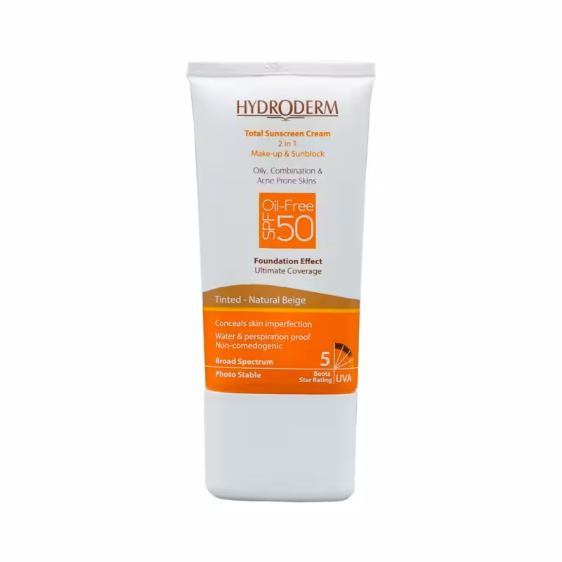 کرم ضد آفتاب SPF50 فاقد چربی بژ طبیعی هیدرودرم
