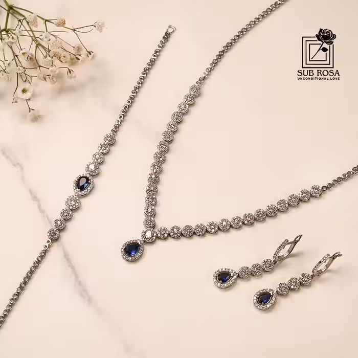 ست نقره نگین آبی 12830