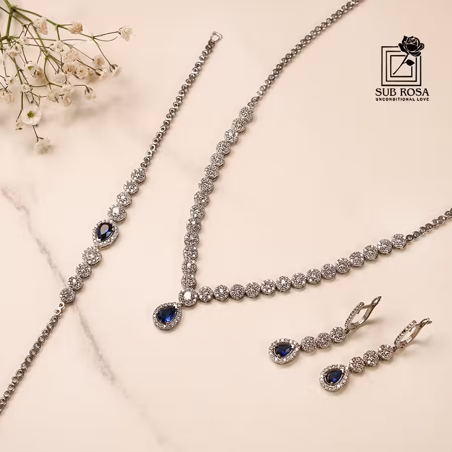 ست نقره نگین آبی 12830