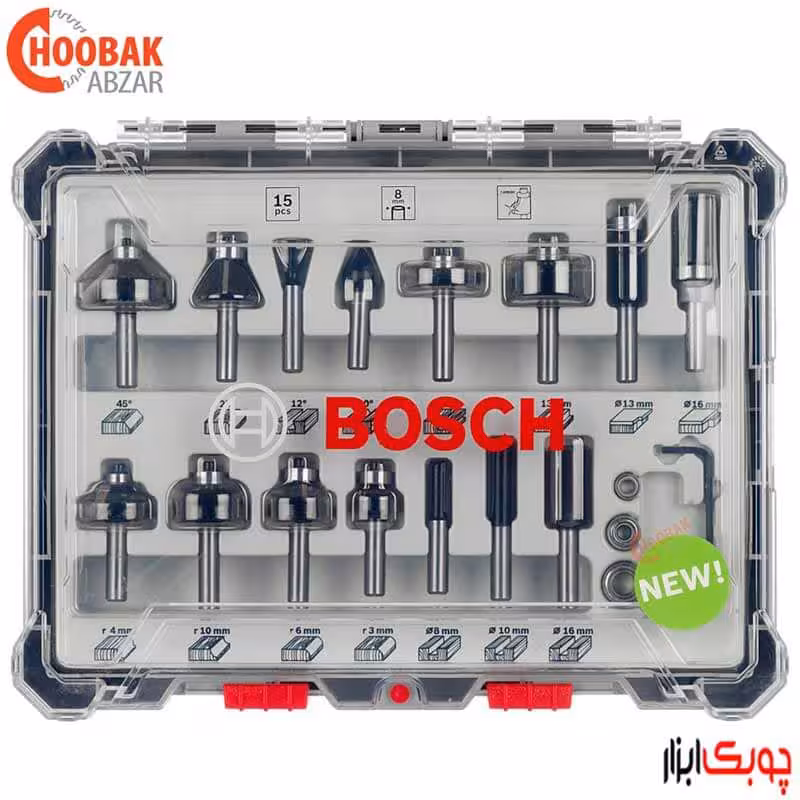 ست 15 عددی تیغ فرز بوش شفت 8 کد 2607017472