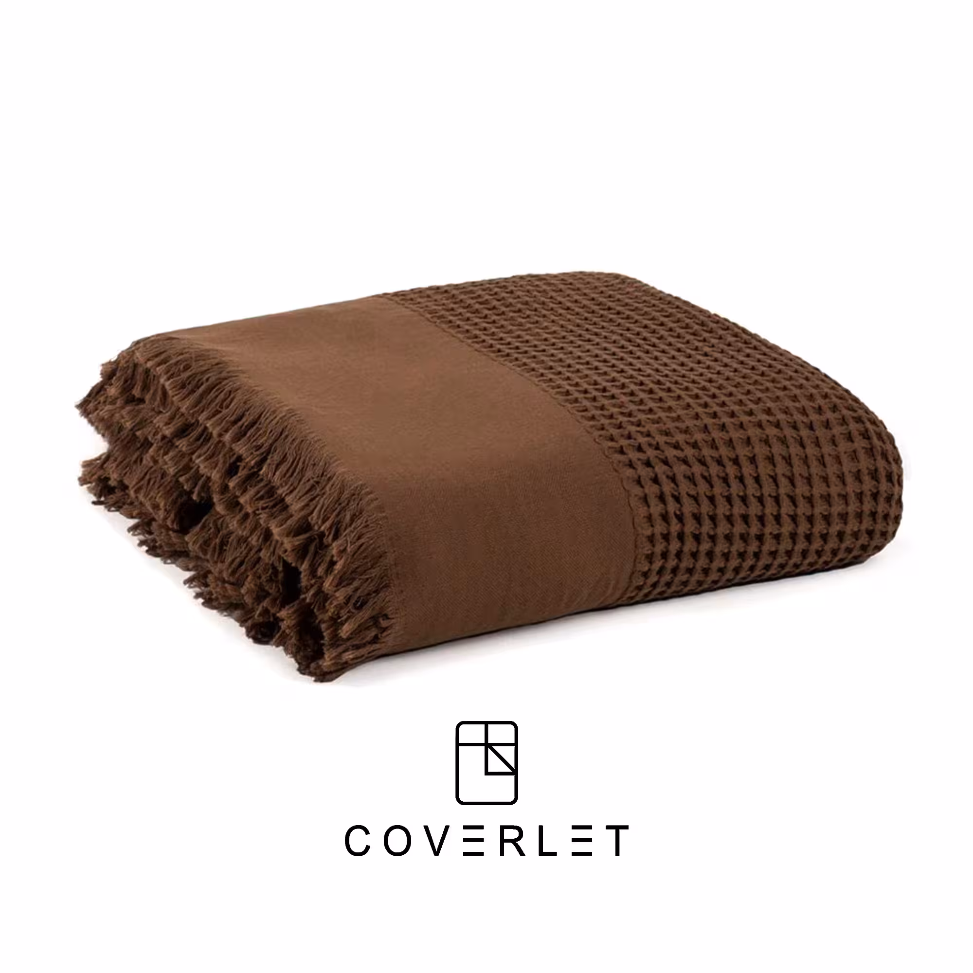 شال تخت پنبه‌ای waffle قهوه‌ای