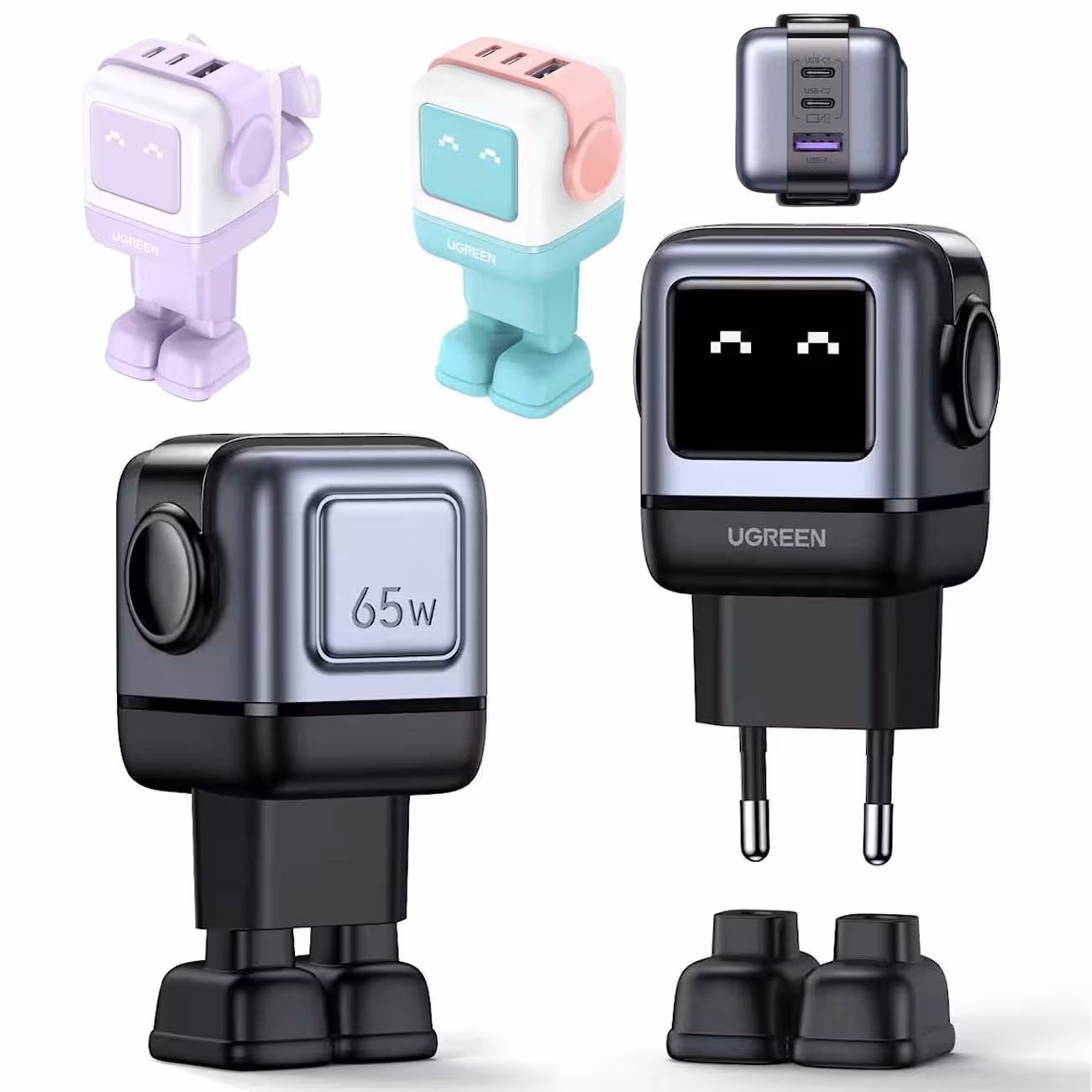 شارژر دیواری USB و تایپ‌سی 65 وات یوگرین Ugreen CD361 25685B طرح ربات