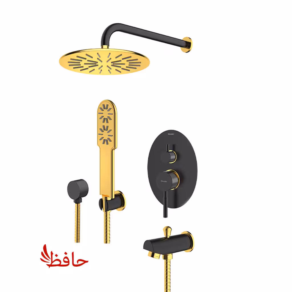 شیر حمام توکار شودر مدل روگن مشکی طلایی تیپ 4 BRASS