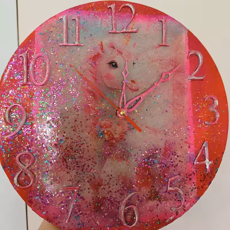 ساعت دیواری رزینی دخترانه یونیکورن قطر40