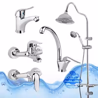 ست 5 عددی شیرآلات برند آیدا صنعت مدل قهرمان | شیر ظرفشویی   روشویی   حمام   توالت   علم دوش شیپوری | کروم براق