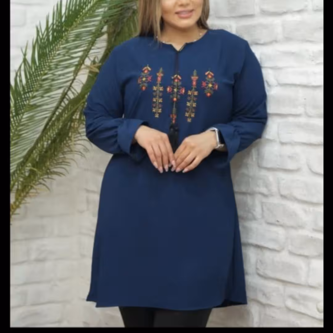 تونیک ابرو بادی یقه یو  آستین عروسکی جنس ابرو بادی بدون چروک واب رفت در 8 رنگ سایز فری تا 48