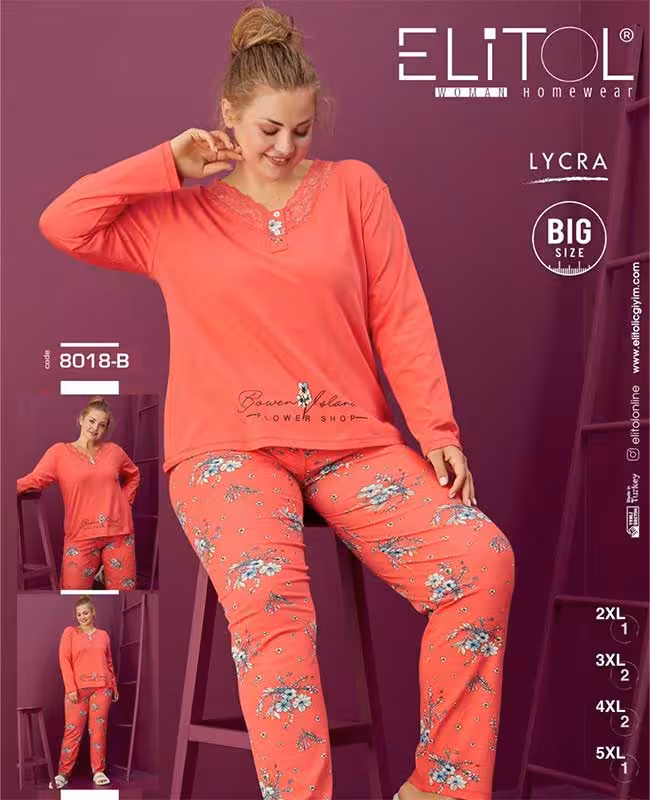بلوز شلوار سایز بزرگ زنانه طرح گل کد B-8018