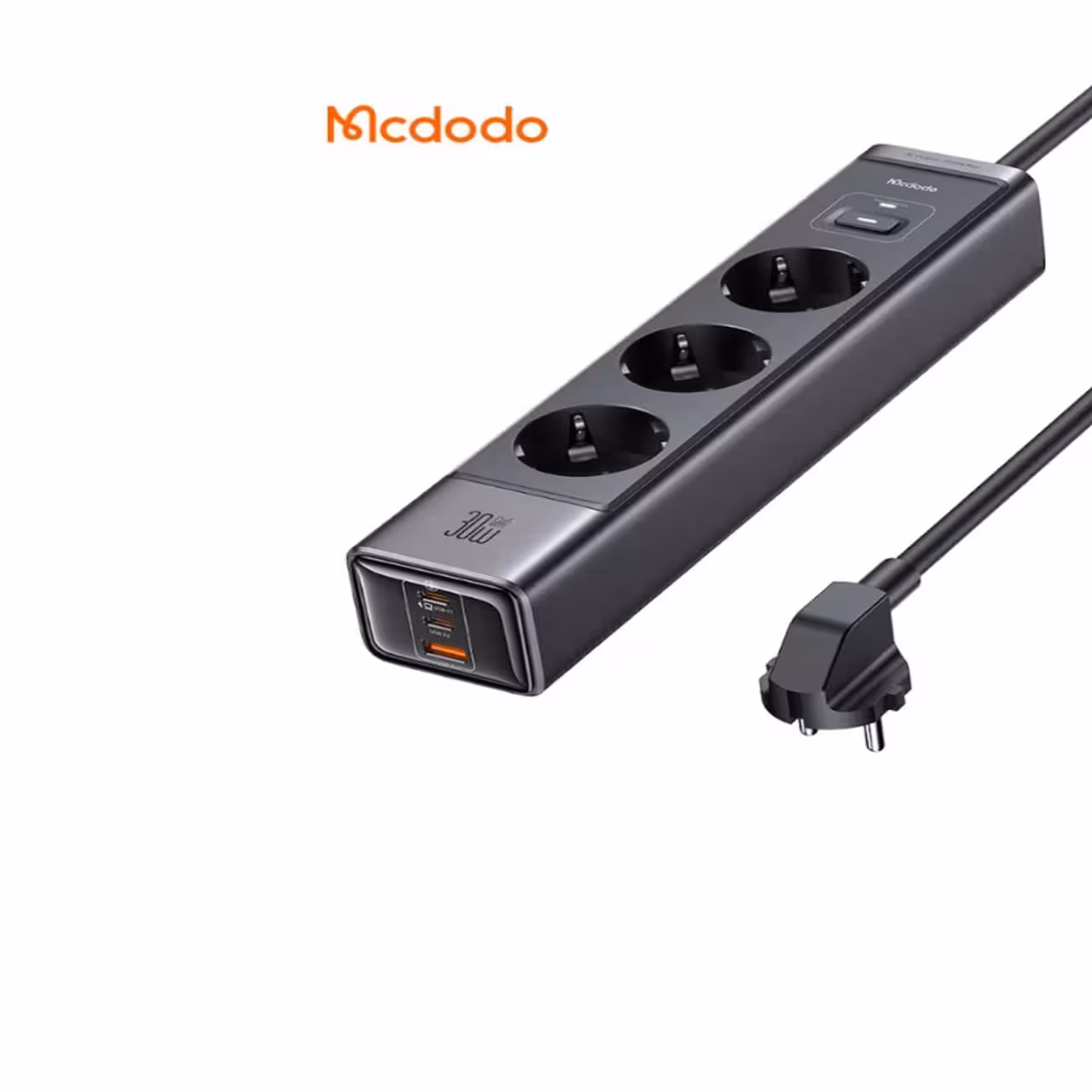 چندراهی برق 2500 وات سه سوکت، یک یو اس بی و دو تایپ سی 30 وات شارژ سریع رومیزی مک دودو مدل CH-062