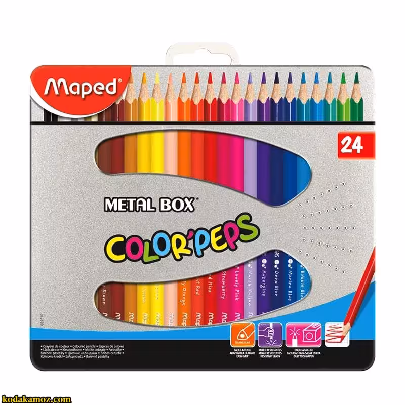 مداد رنگی 24 رنگ جعبه فلزی مپد