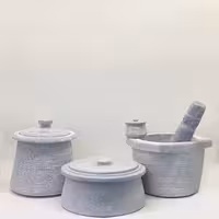 ست دیگ تابه و هاون سنگی مدل خط دار