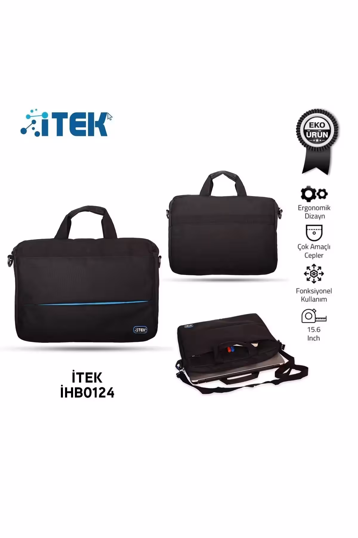 156 İHB0124 کیف دستی لپ تاپ ضد آب مشکی - بند آبی - 100
