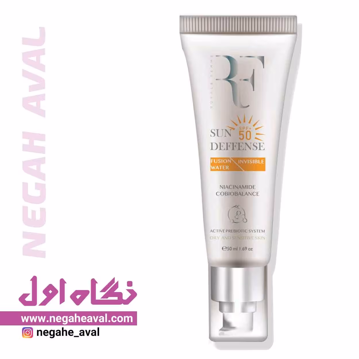 کرم ضدآفتاب فیوژن واتر SPF50 مناسب پوست خشک و حساس رویال فم بی رنگ