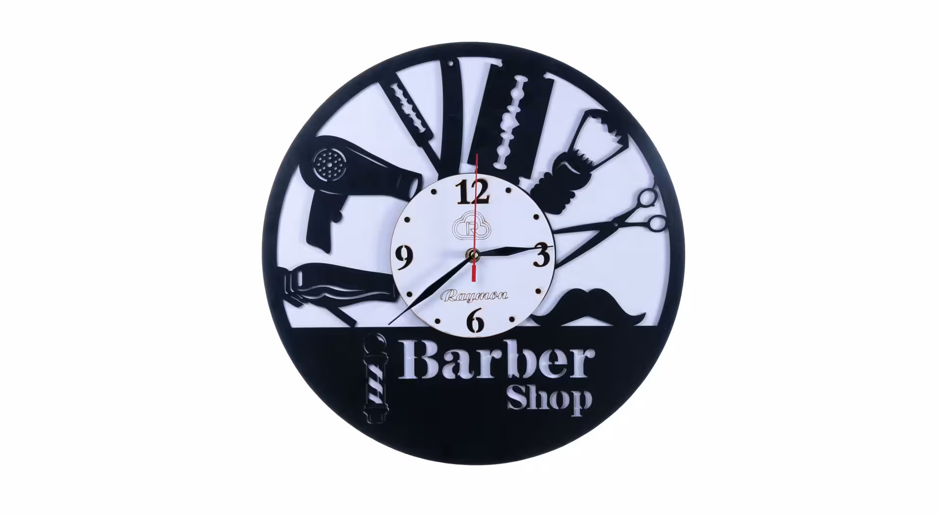 ساعت دیواری چوبی طرح Barbershop