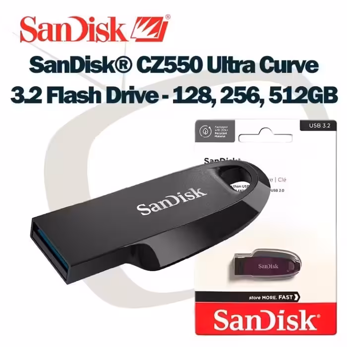 فلش مموری سن دیسک مدل CZ550 CURVE USB3.2 ظرفیت 128 گیگابایت