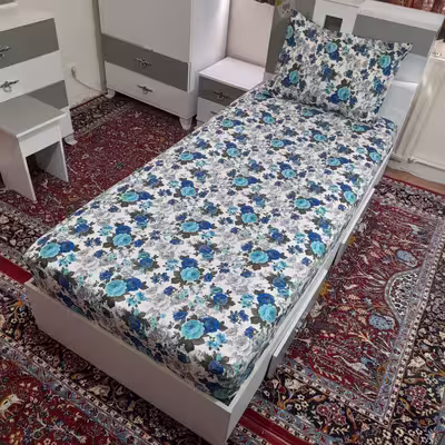 سرویس ملحفه مدل کشدار ni08081 طرح گلدار کد 100 یک نفره دو تکه