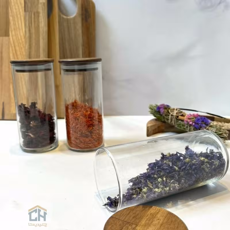 بانکه شیشه ای 14*6 درب چوبی مدل 80614 ACA