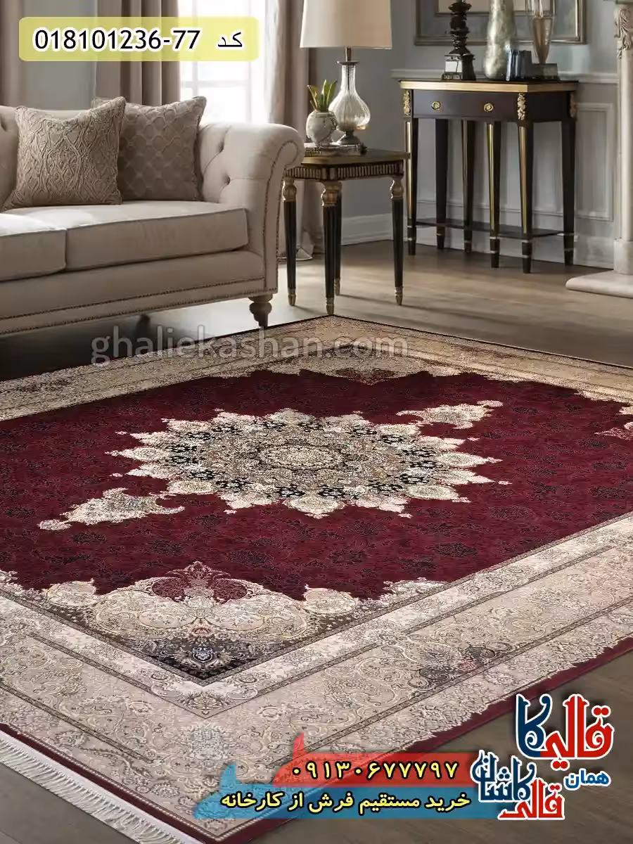 فرش 1200 شانه طرح تبریزان زمینه قرمز روناسی کاشان