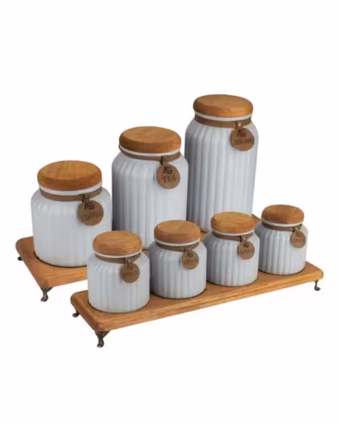 ست پاسماوری و ادویه 7 پارچه درب چوبی گلس کالر رنگ طوسی (شهرستان(تیپاکس)و پیک(تهران))