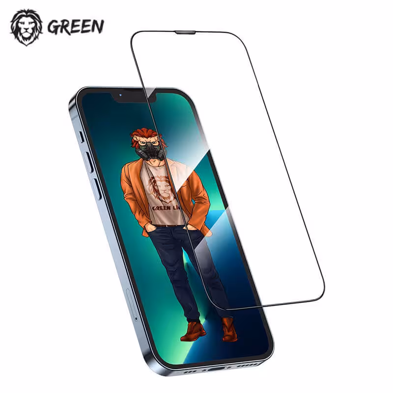 گلس توری دار iPhone 13 Pro گرین Green Lion 3D Desert Round Edge