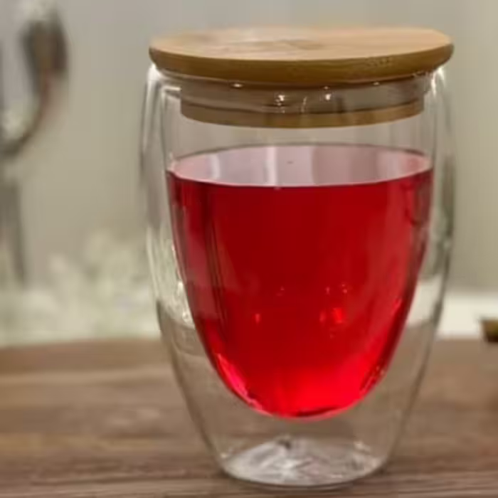 لیوان پیرکس دوجداره درب بامبو بزرگ