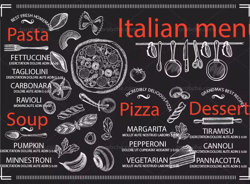 وکتور منو فست فود ایتالیایی | گرافیک با طعم تربچه