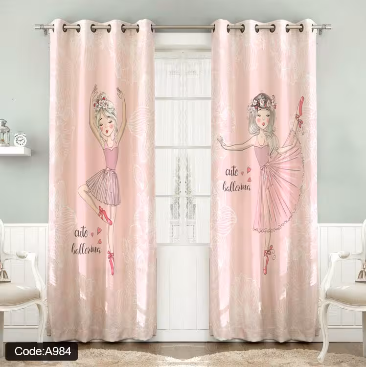 پرده پانچی مخمل چاپی دخترانه کد 984