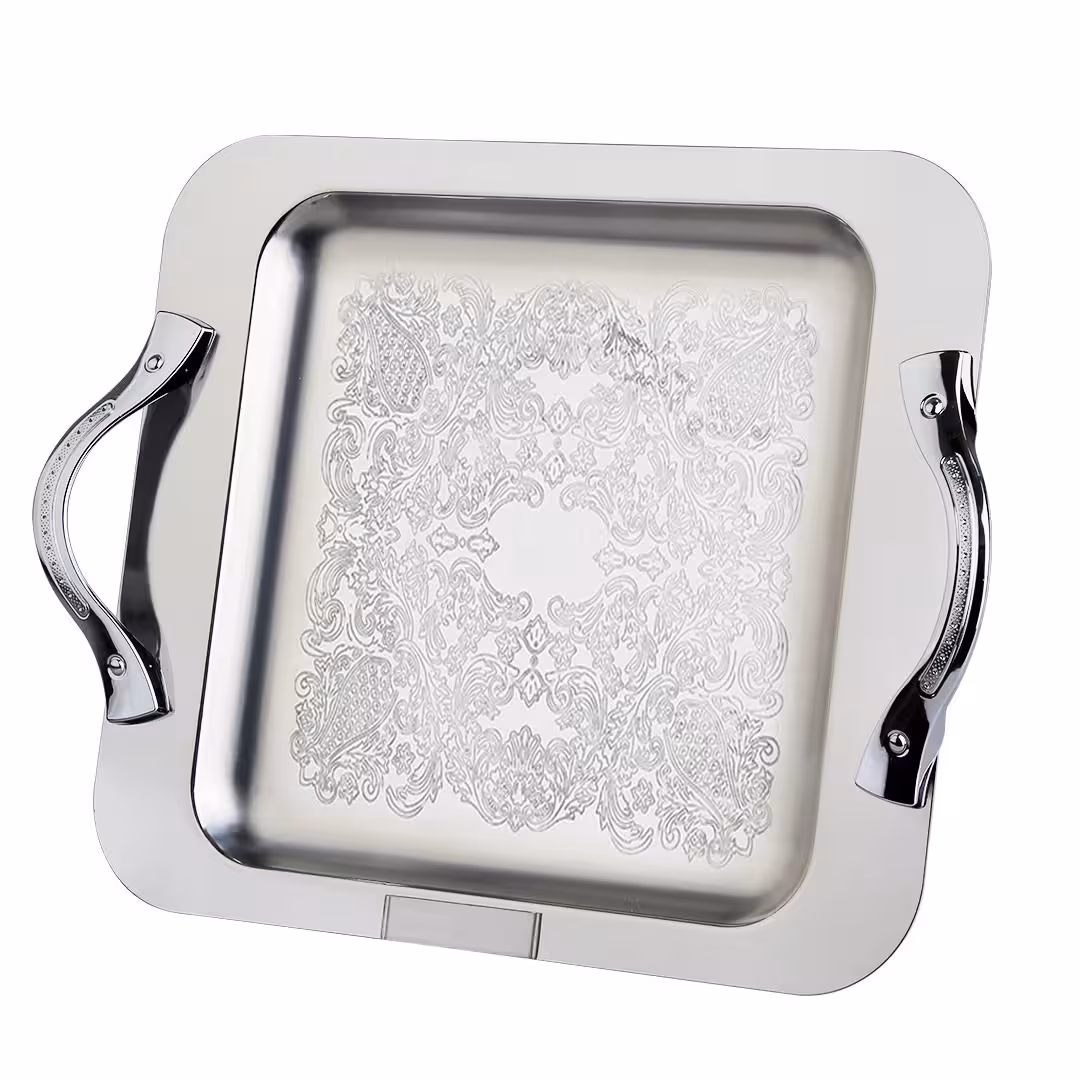 سینی استیل مربع شاینی مدل نیکولو – سایز کوچک