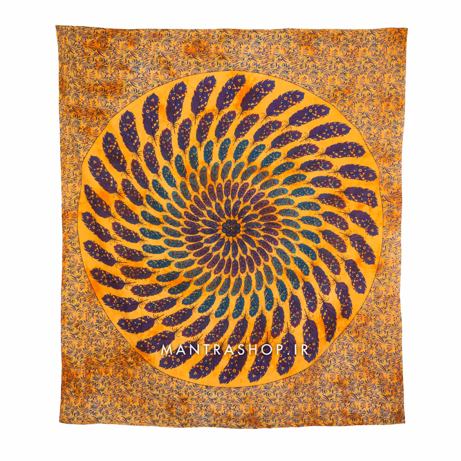 بکدراپ تپستری هندی طرح ماندالا پَر زرد (روتختی دو نفره) کد 207