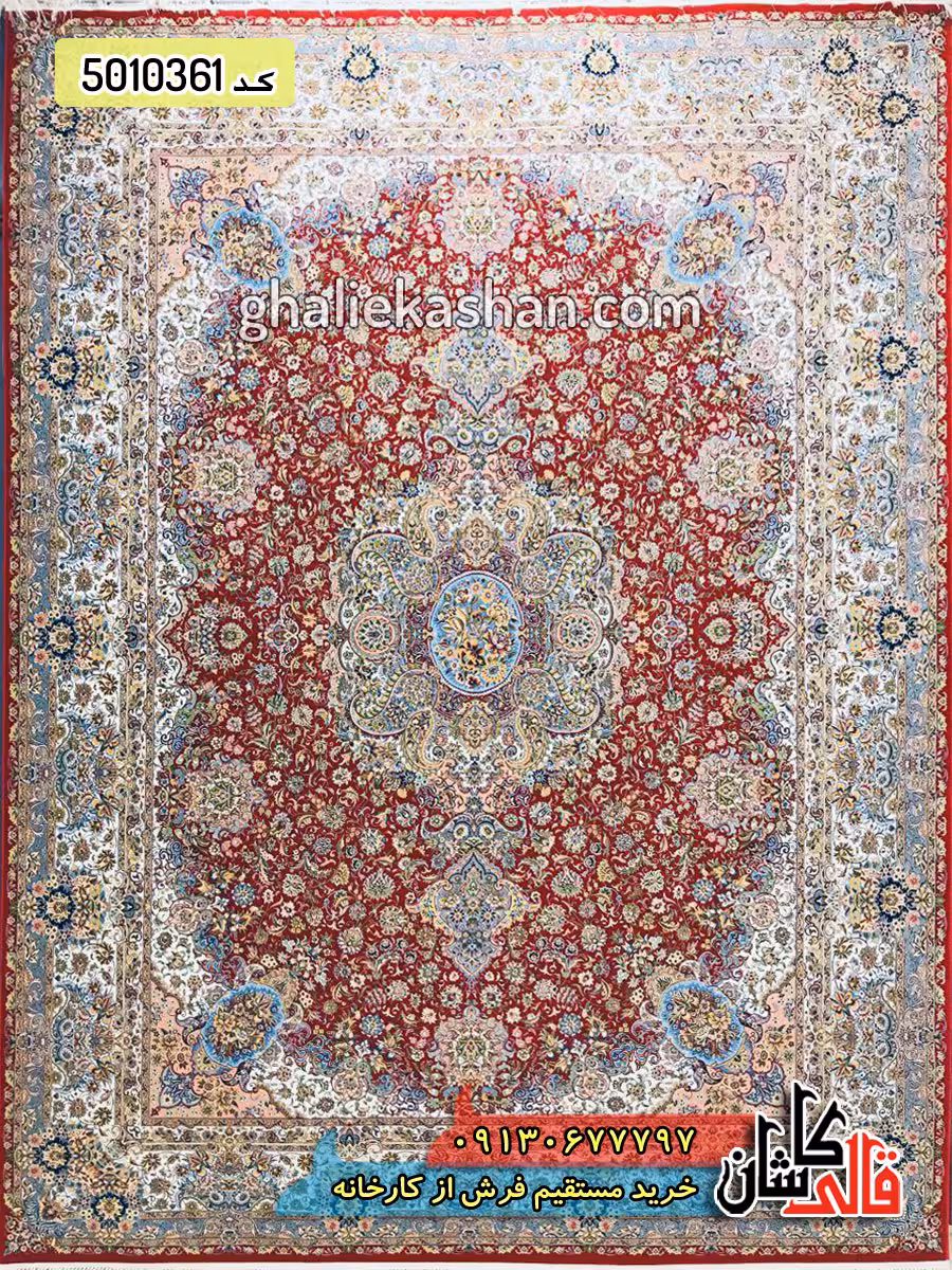 فرش 1200 شانه طرح تبریز زمینه قرمز لاکی کاشان