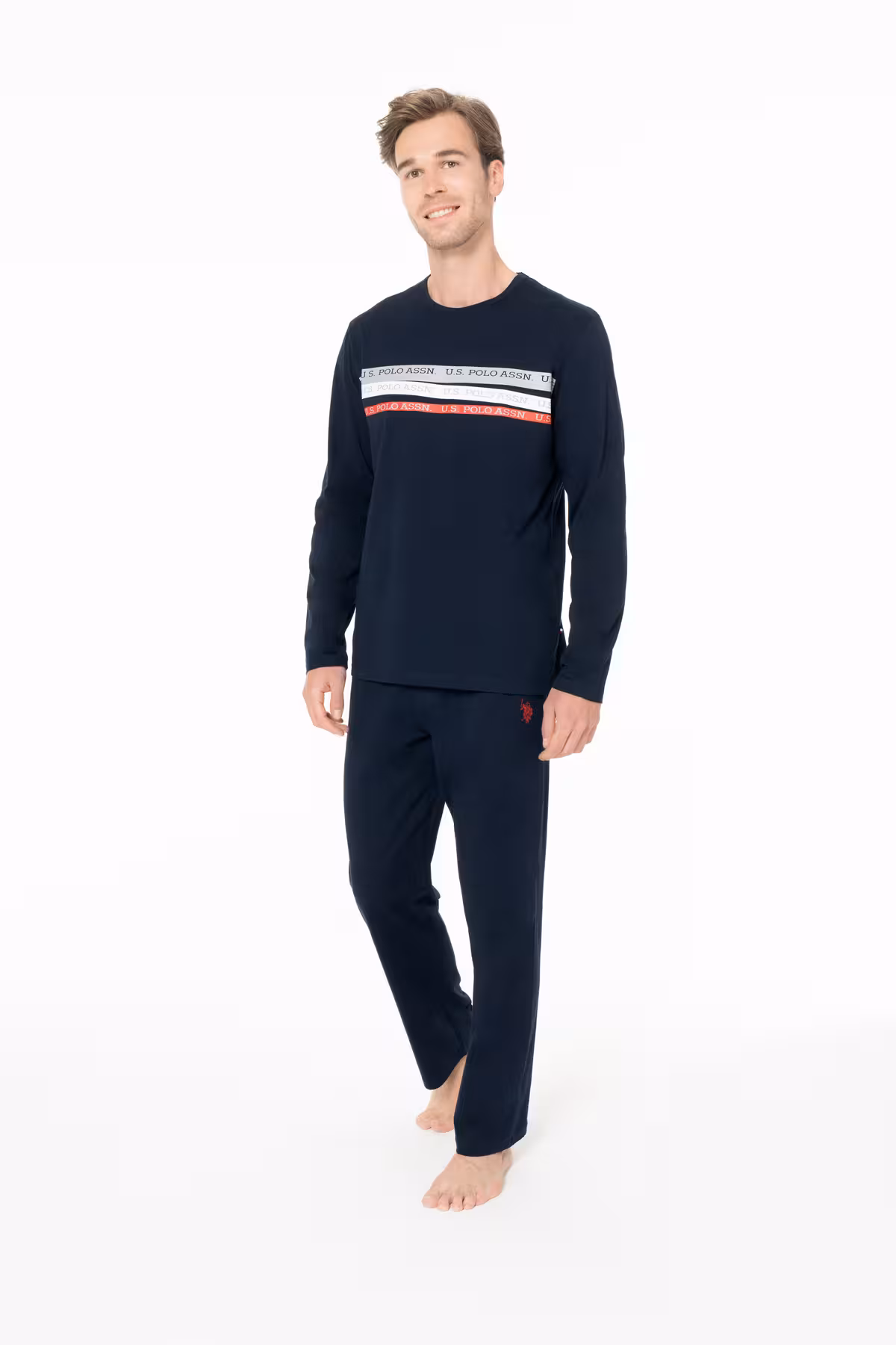 ست پیژامه مردانه مسطح 100 ٪ پنبه الگوی لباس آبی رنگ NAVY BLUE U.S. Polo Assn.