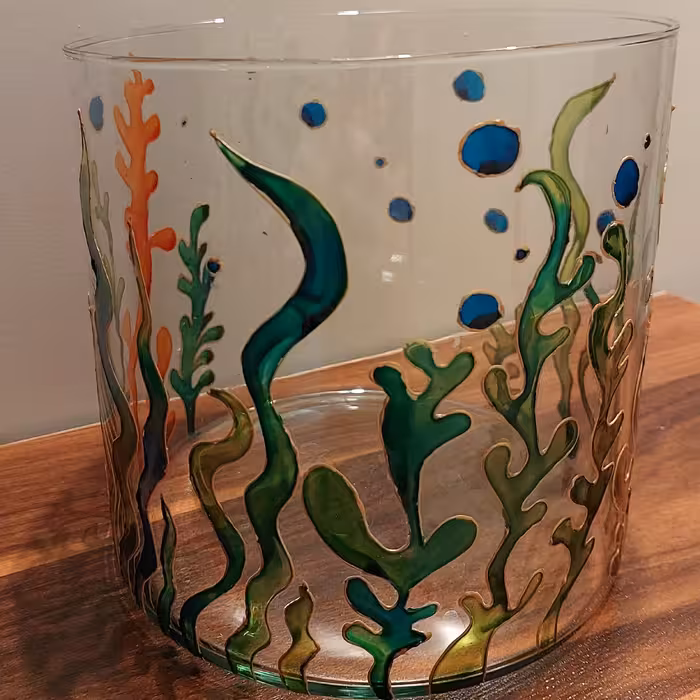 تنگ ماهی   ویترای  ( نقاشی روی شیشه )  قابل شستشو و   تماما  کار  دست 