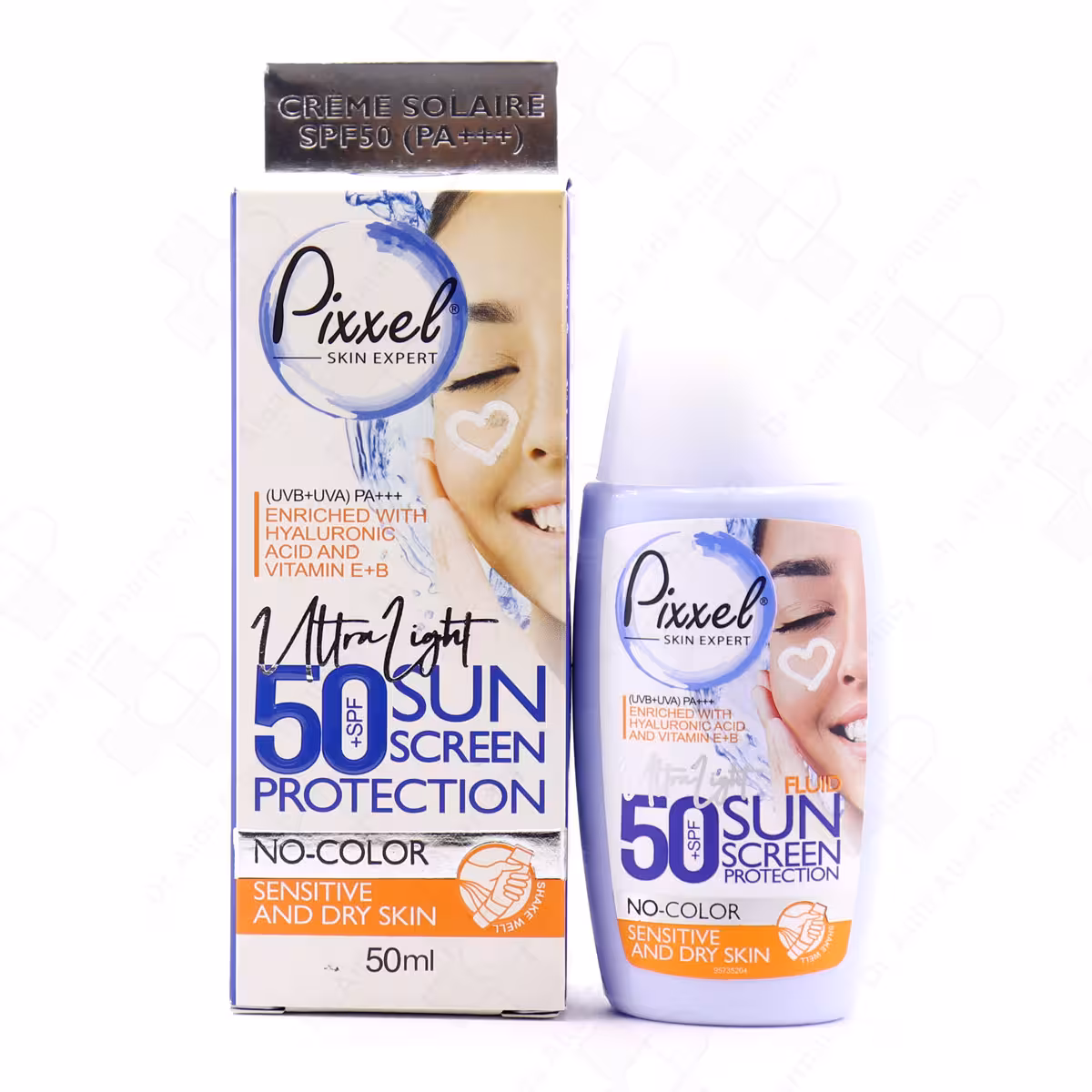 کرم ضد آفتاب SPF50 مناسب پوست خشک و حساس بی رنگ پیکسل 50 میلی لیتر