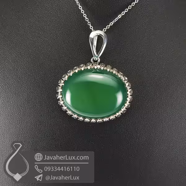 گردنبند نقره عقیق سبز _ کد : 100583
