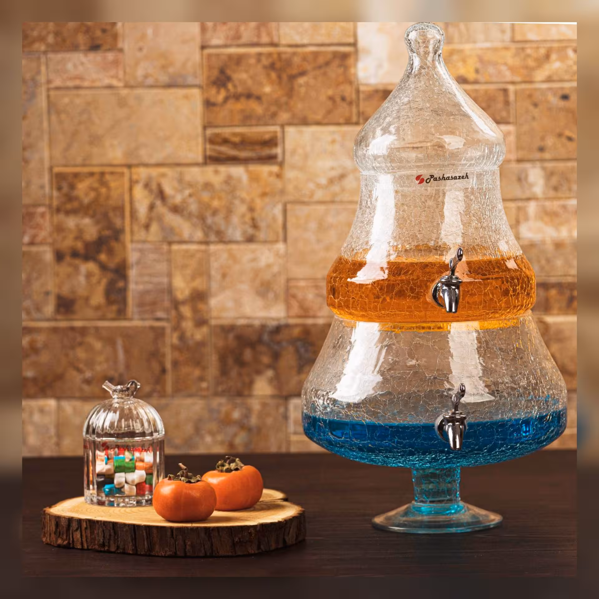 کلمن شیشه ای دو طبقه طرح درخت کاج مدل شیشه ترک با کیفیت عالی از برند معتبر پاشاسازه