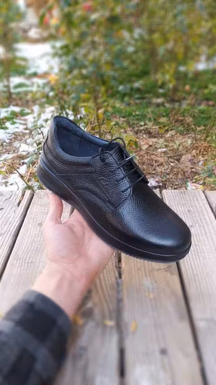 کفش مردانه طبی تمام چرم کد 2253 بند دار مشکی